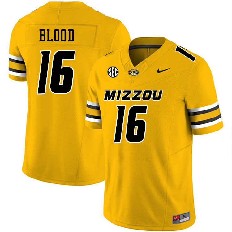 Men #16 Daniel Blood Missouri Tigers College Football Jerseys Stitched-Gold